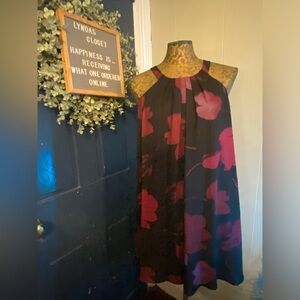 Bar III Dress Black with Wine Color Floral Print